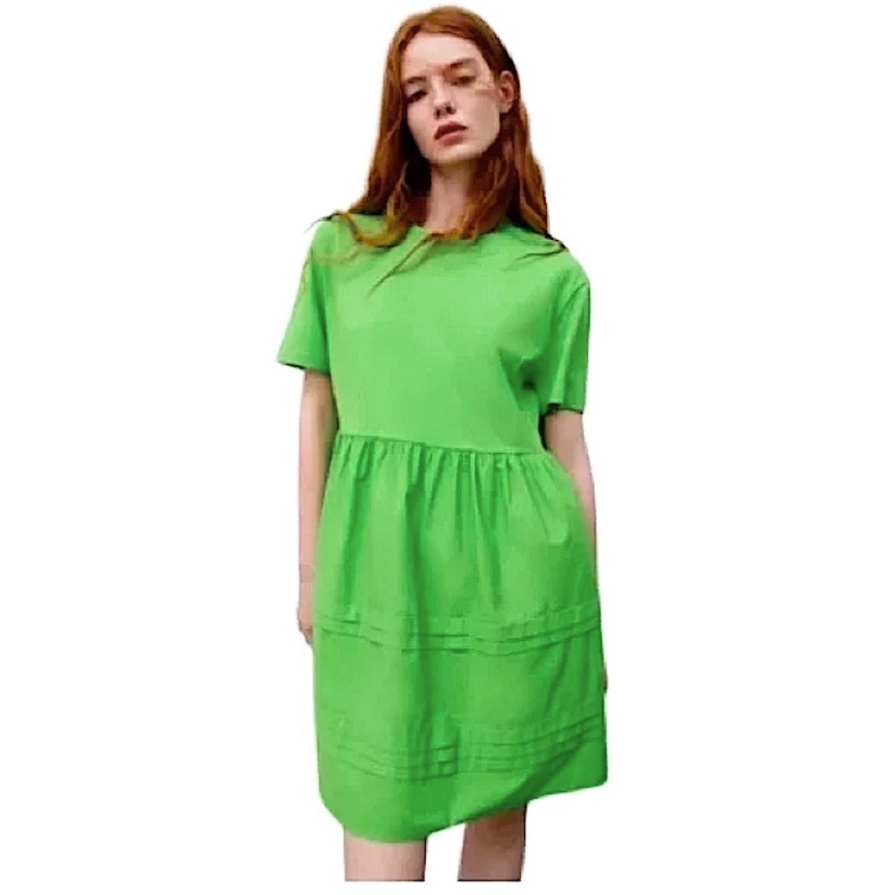 Zara Green Pleated Baby Doll Mini Dress